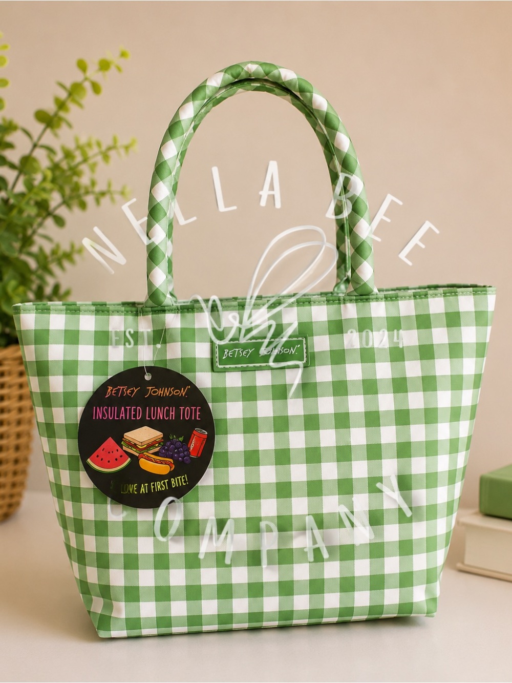 Betsey Johnson | Kelley Green Gingham Insulated Lunch Tote